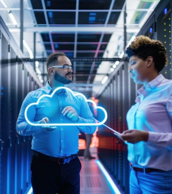 Expert IT Professionals Setting Up Cloud Server Infrastructure for New Business
