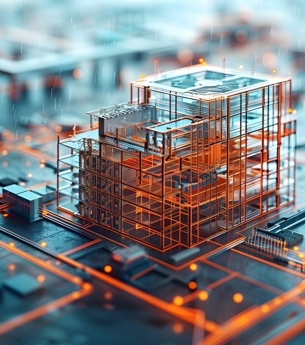 futuristic-architectural-design-overlaid-circuit-board